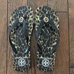 Tory Burch Animal Print Sandals with Black Straps